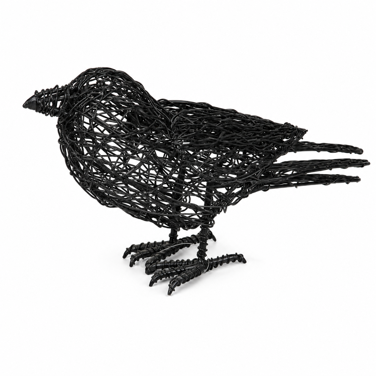 Handcrafted Black Wire Bird Sculpture