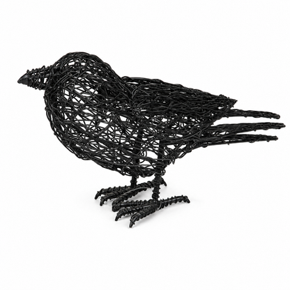 Handcrafted Black Wire Bird Sculpture
