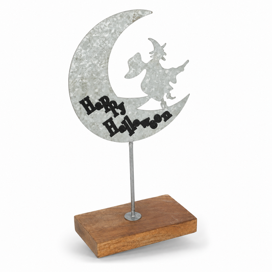Happy Halloween Moon Witch Decor Showpiece