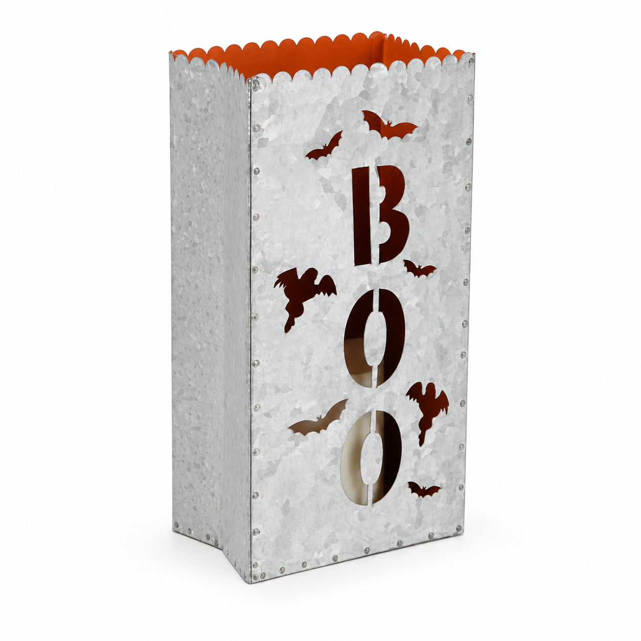 Galvanized Metal “BOO” Halloween Luminary Lantern Bag