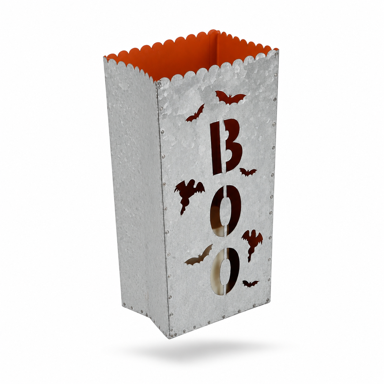 Galvanized Metal “BOO” Halloween Luminary Lantern Bag