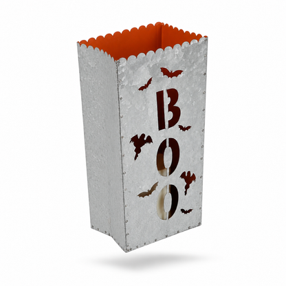 Galvanized Metal “BOO” Halloween Luminary Lantern Bag
