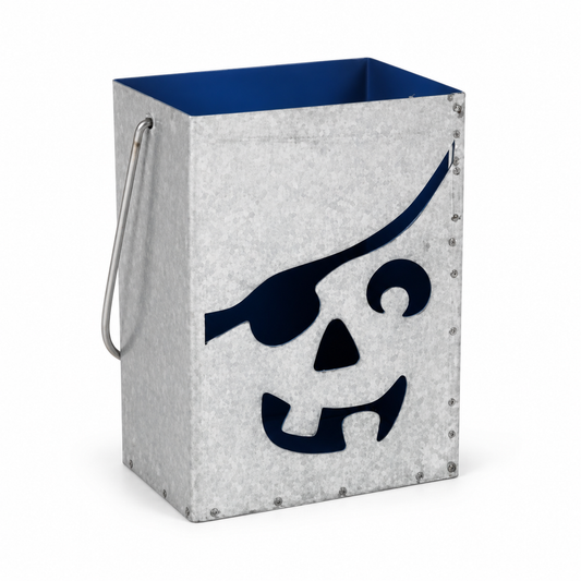 Galvanized Metal Pirate Skull Halloween Lantern Bucket