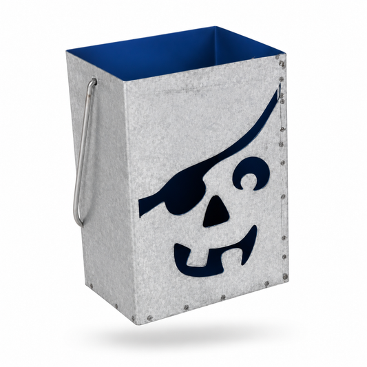 Galvanized Metal Pirate Skull Halloween Lantern Bucket