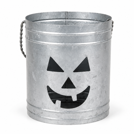 Galvanized Metal Pumpkin Halloween Lantern Bucket