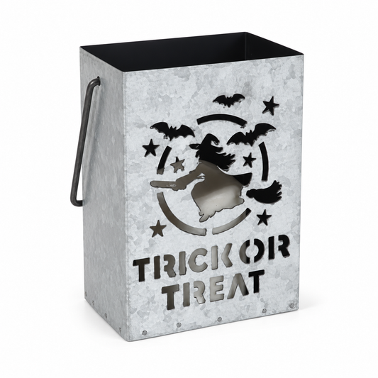 Galvanized Metal Trick or Treat Halloween Lantern Bucket