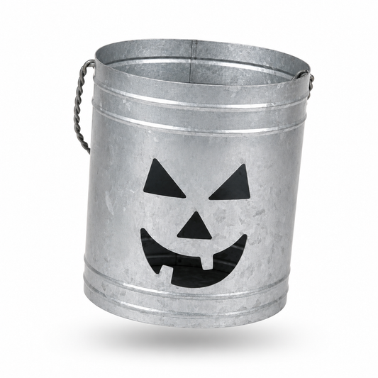 Galvanized Metal Pumpkin Halloween Lantern Bucket