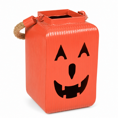 Orange Pumpkin Metal Lantern Canister