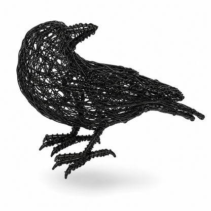 Modern Black Wire Crow Sculpture