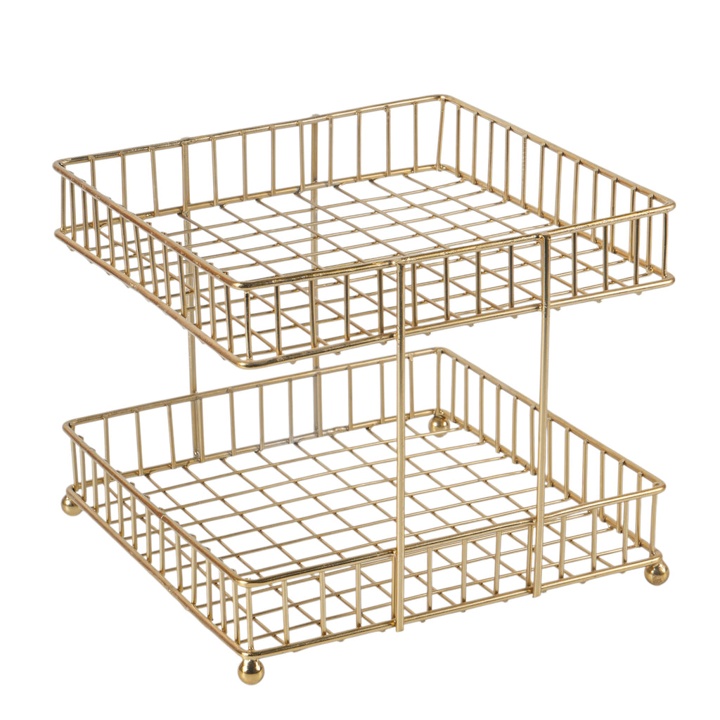 Two-Tier Gold Metal Storage Basket | Kitchen Counter & Pantry Organizer