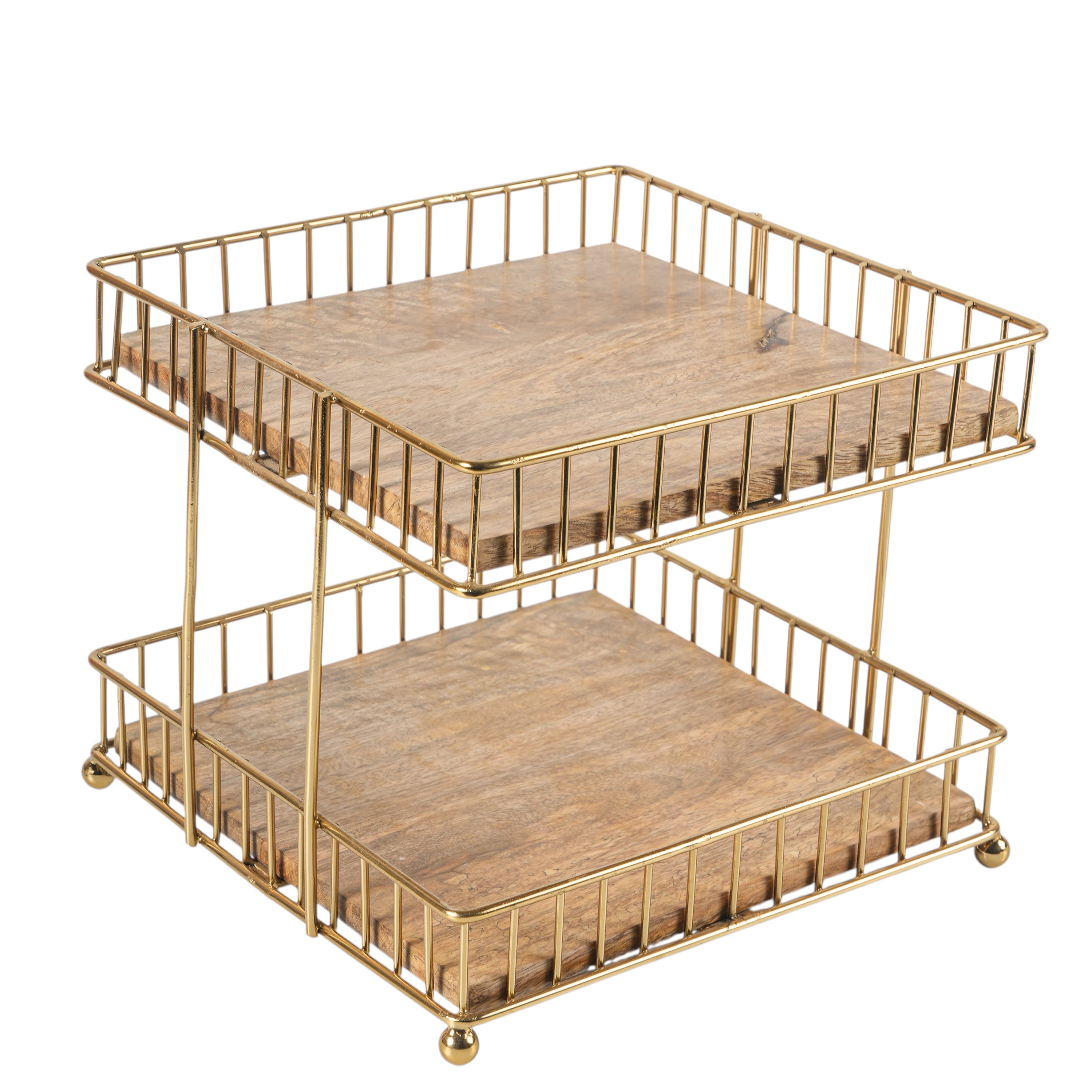 Decorative 2 Tier Storage Rack | Metal Frame Wooden Shelf Organizer