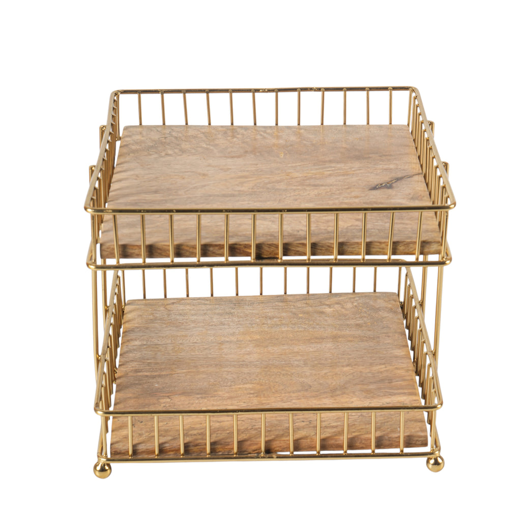 Decorative 2 Tier Storage Rack | Metal Frame Wooden Shelf Organizer