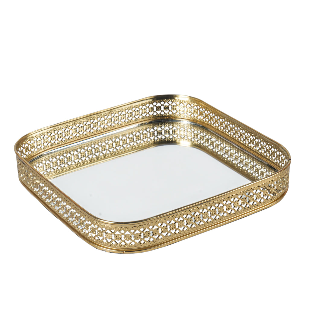 Decorative Gold Mirror Vanity Tray | Rectangle Makeup & Perfume Organizer