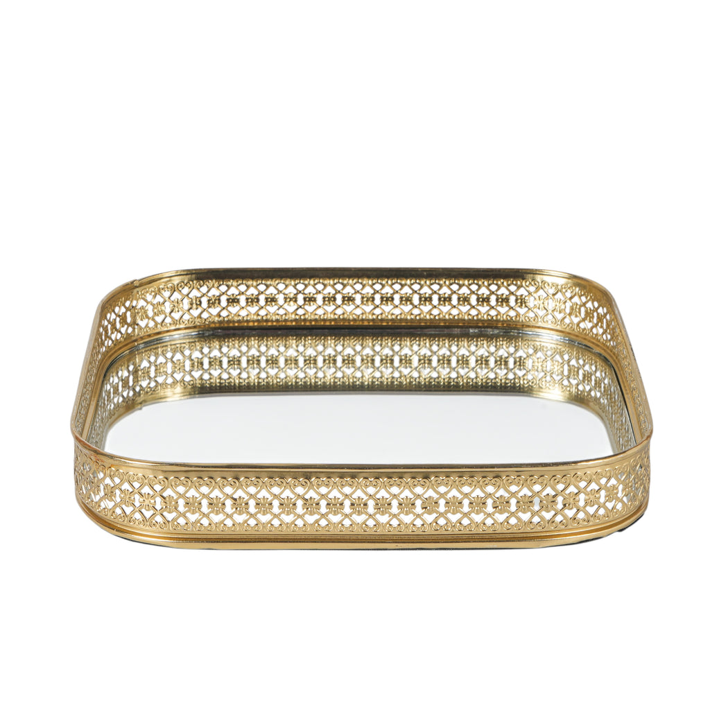 Decorative Gold Mirror Vanity Tray | Rectangle Makeup & Perfume Organizer