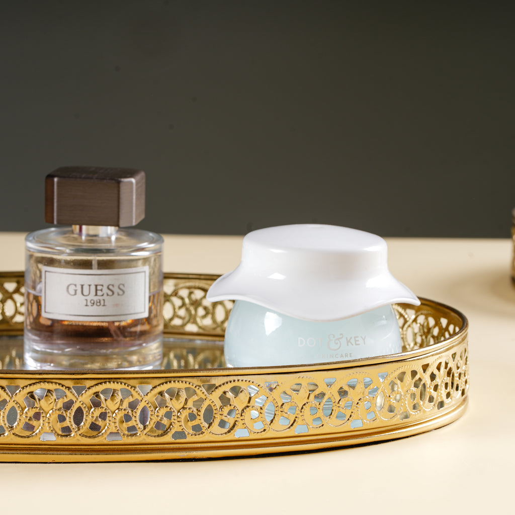 Round Gold Mirror Vanity Tray | Decorative Perfume & Makeup Organizer