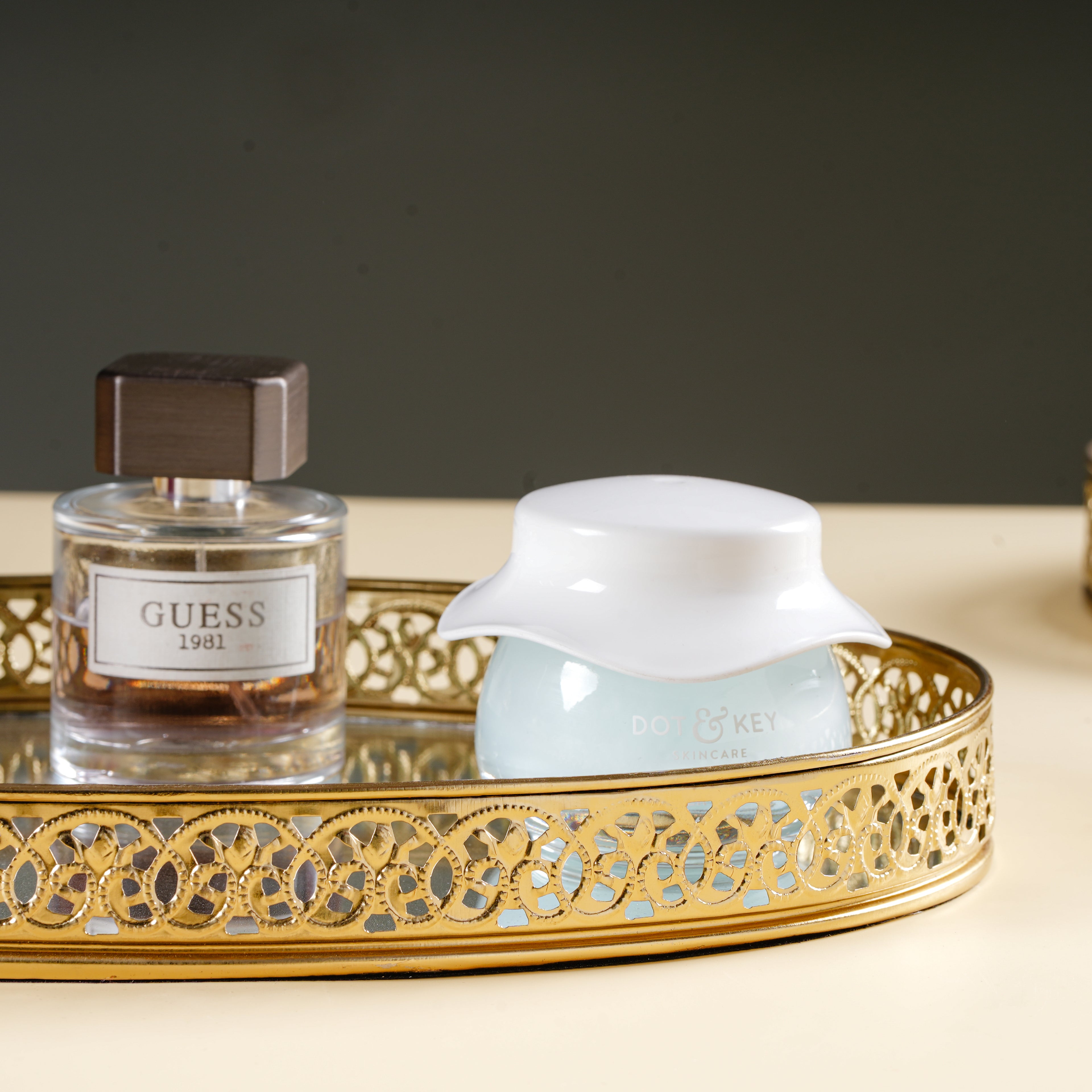 Round Gold Mirror Vanity Tray | Decorative Perfume & Makeup Organizer