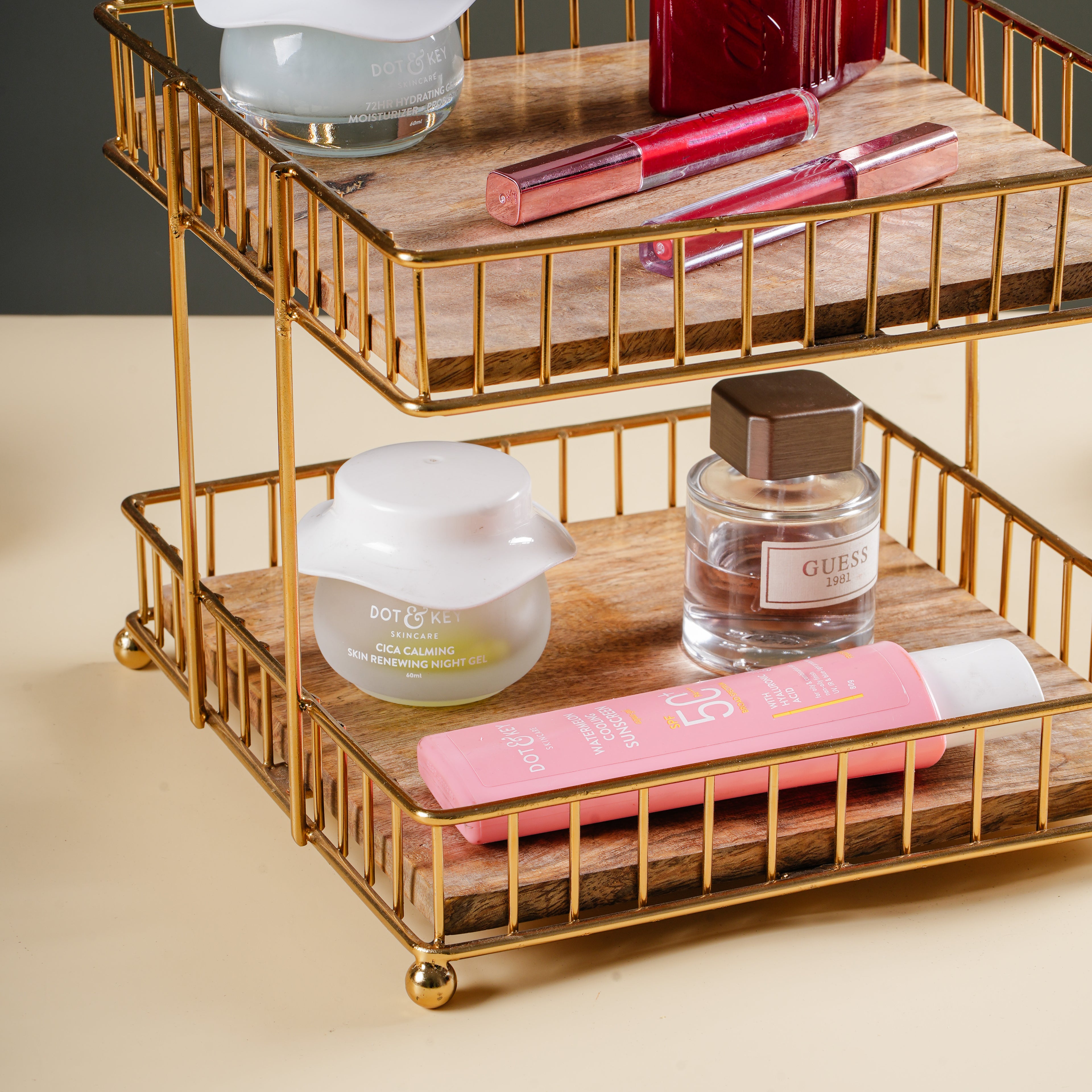 Decorative 2 Tier Storage Rack | Metal Frame Wooden Shelf Organizer