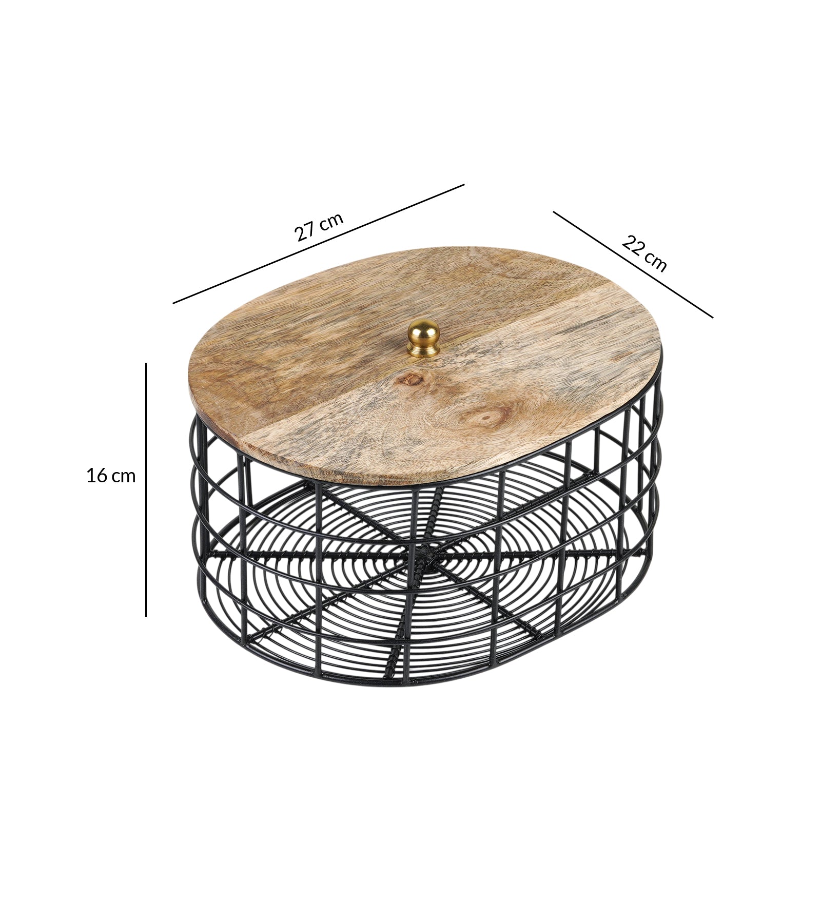 Metal Fruit & Vegetable Basket with Wooden Top | Modern Kitchen Organizer