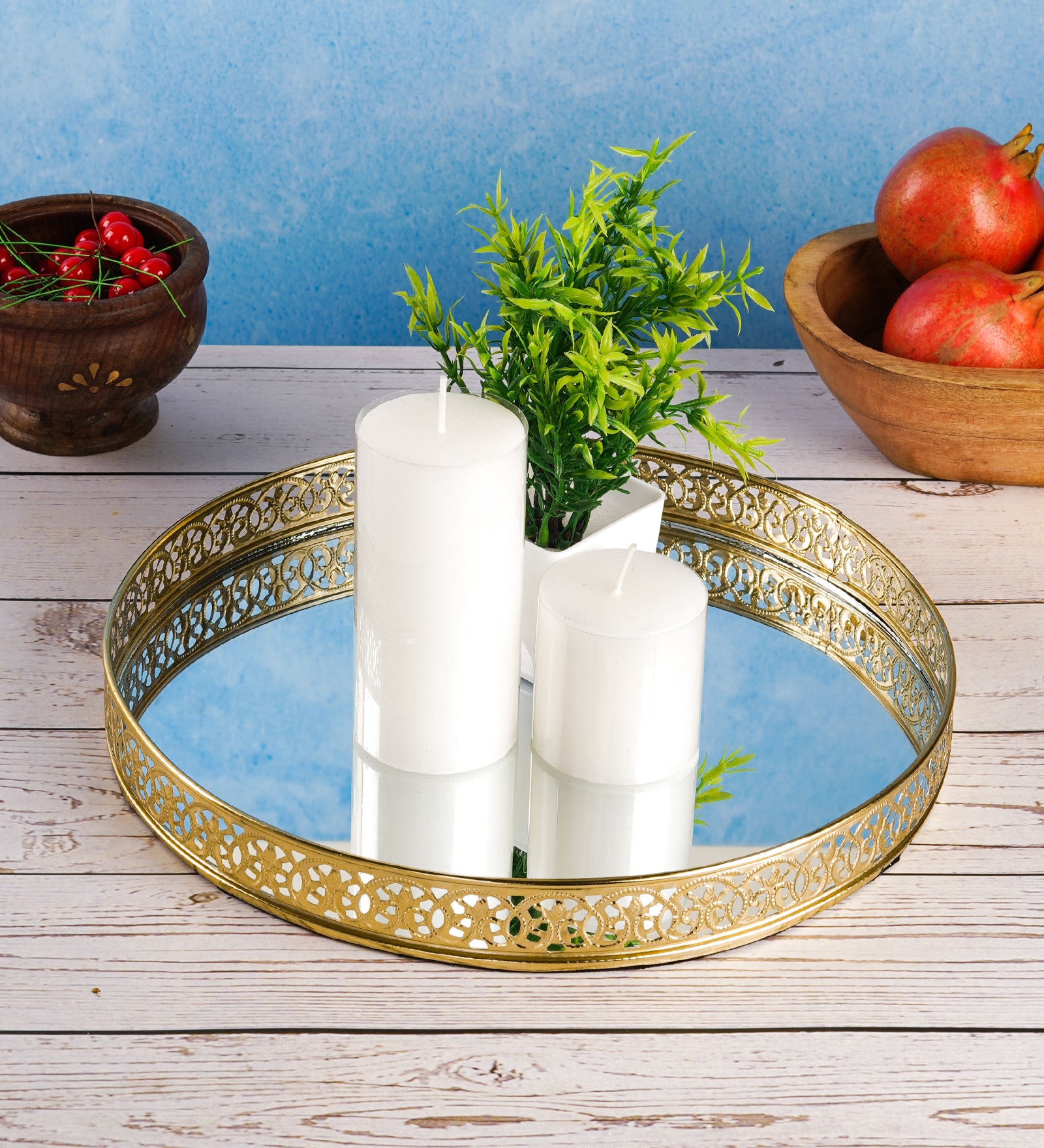 Silver Plated Decorative Mirror Tray | 10 Inch Round Vanity Display Tray