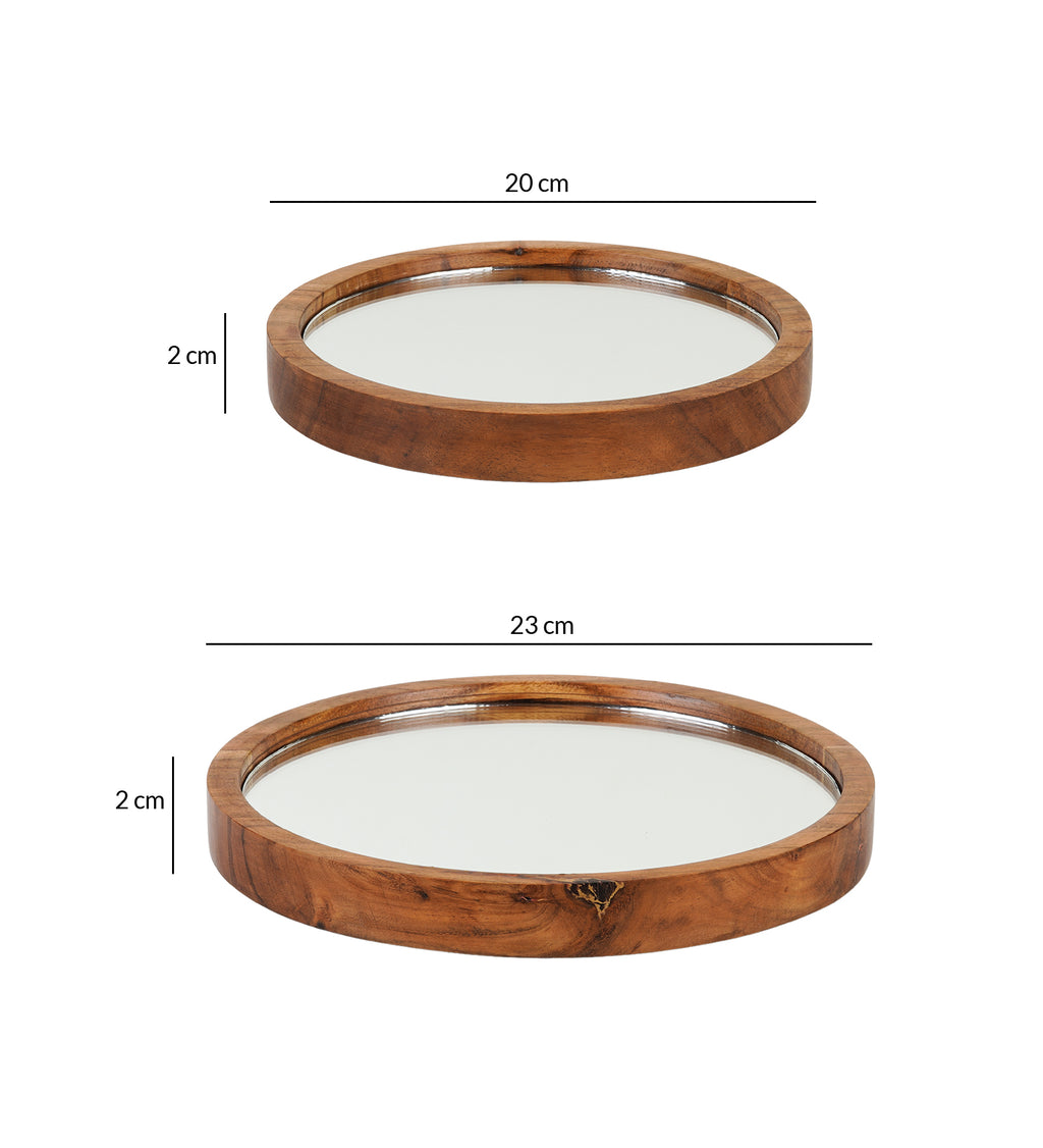 Set of 2 Decorative Mirror Trays with Wooden Frame | Tabletop Display Tray