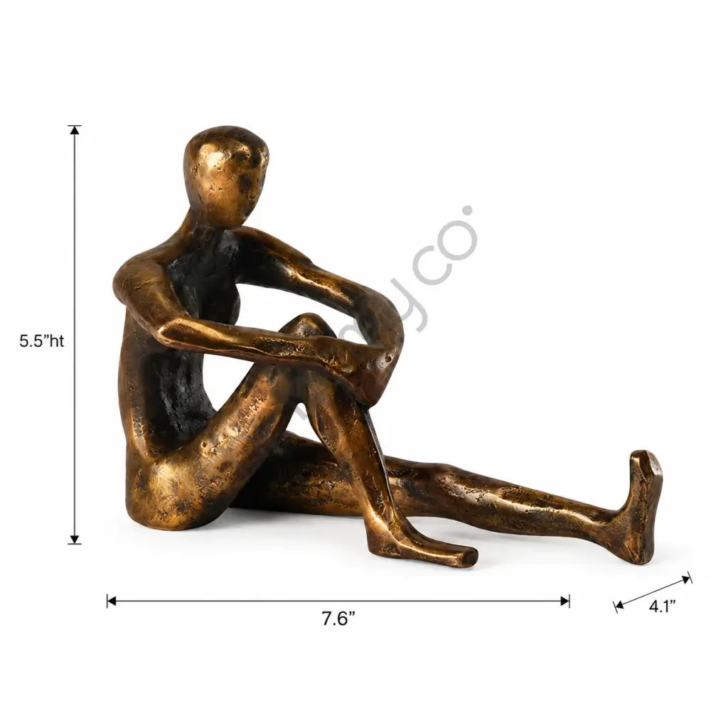 Modern abstract human figurine sculpture in a seated pose with an antique metal finish for home or office decor. - 3
