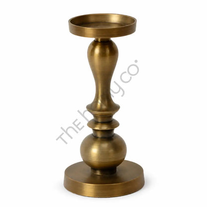 Elegant antique gold candle holder stand with a classic turned design for pillar and LED candles.