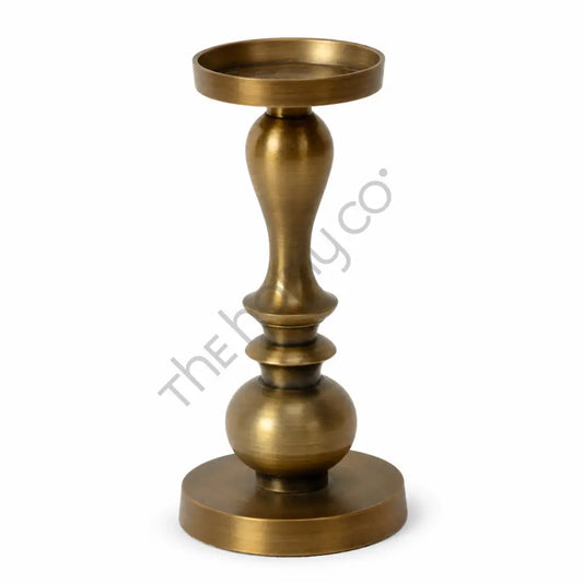 Elegant antique gold candle holder stand with a classic turned design for pillar and LED candles.