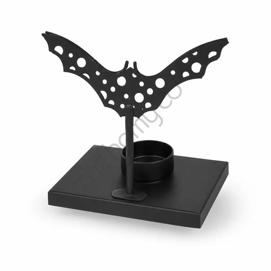 Black metal bat silhouette tealight candle holder for gothic Halloween tabletop decor. - 2