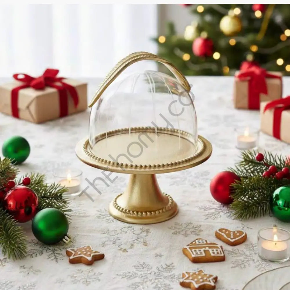 Beaded Cake Stand with Glass Dome Lid - Cake Stands