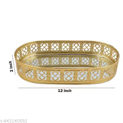 Oval Gold Mirror Vanity Tray | Decorative Makeup & Perfume Organizer