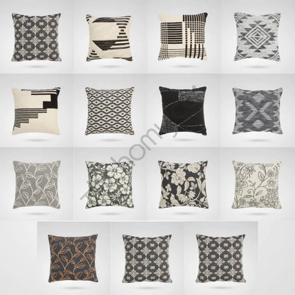 Black and white geometric woven throw cushion cover with a modern monochrome pattern for home decor. - 2