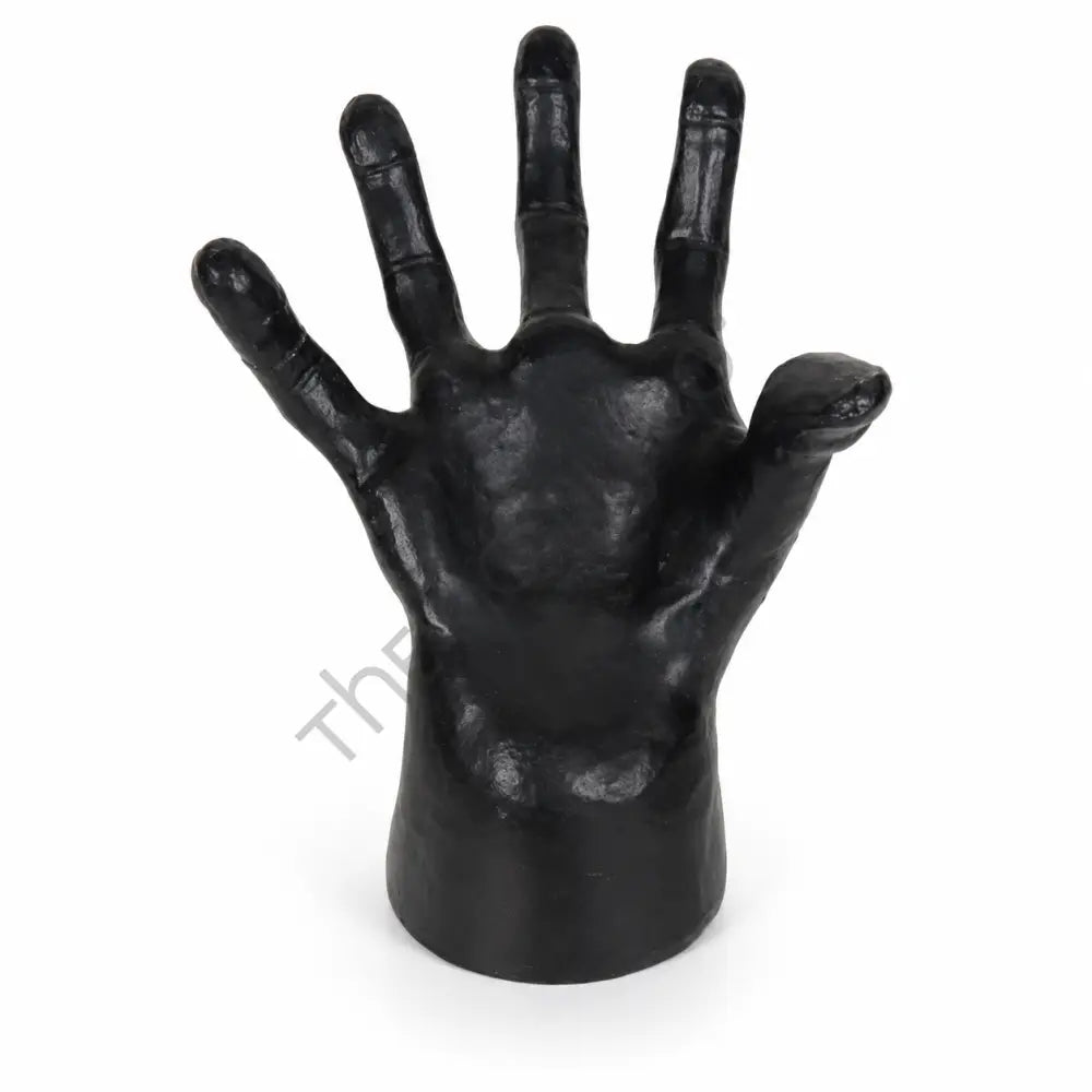 Modern matte black hand sculpture for gothic and contemporary tabletop decor.