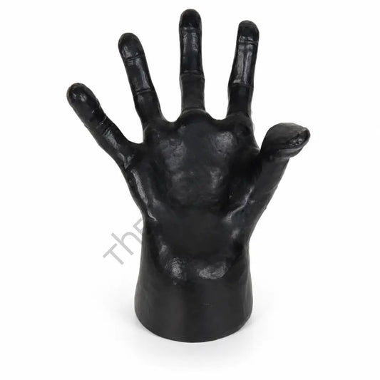 Modern matte black hand sculpture for gothic and contemporary tabletop decor.
