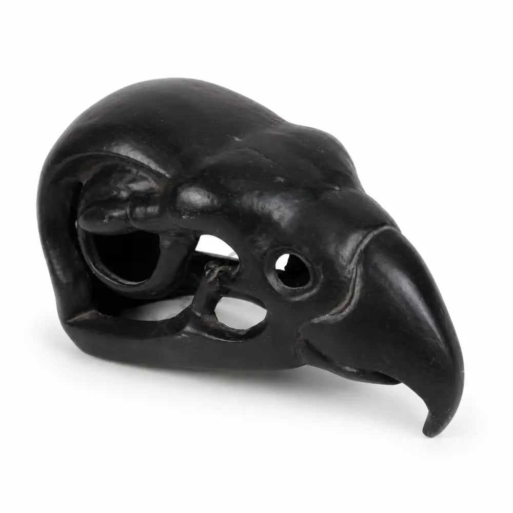 Black raven skull decorative sculpture showpiece with matte black finish for gothic home decor.