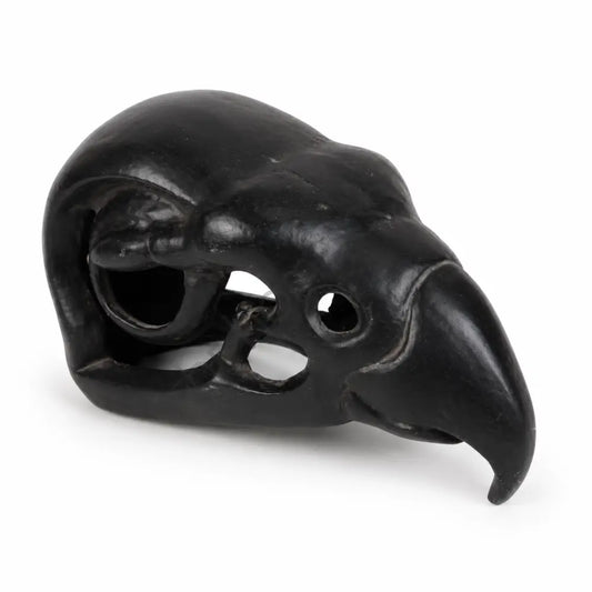 Black raven skull decorative sculpture showpiece with matte black finish for gothic home decor.