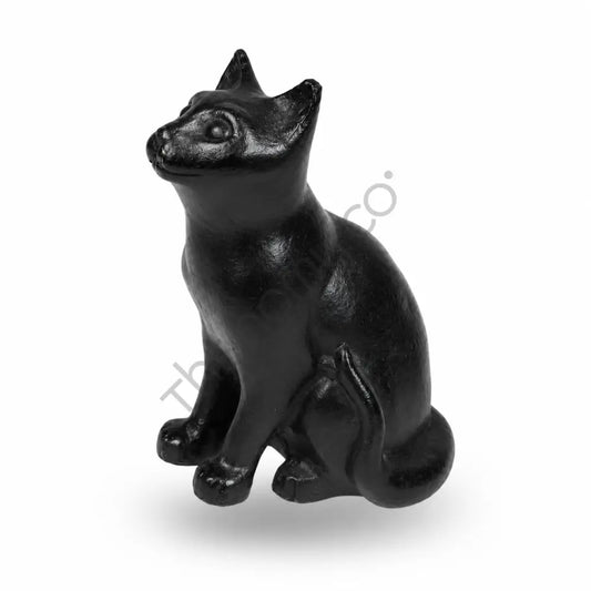 Sleek glossy black sitting cat decorative figurine for modern home and office shelf decor. - 2