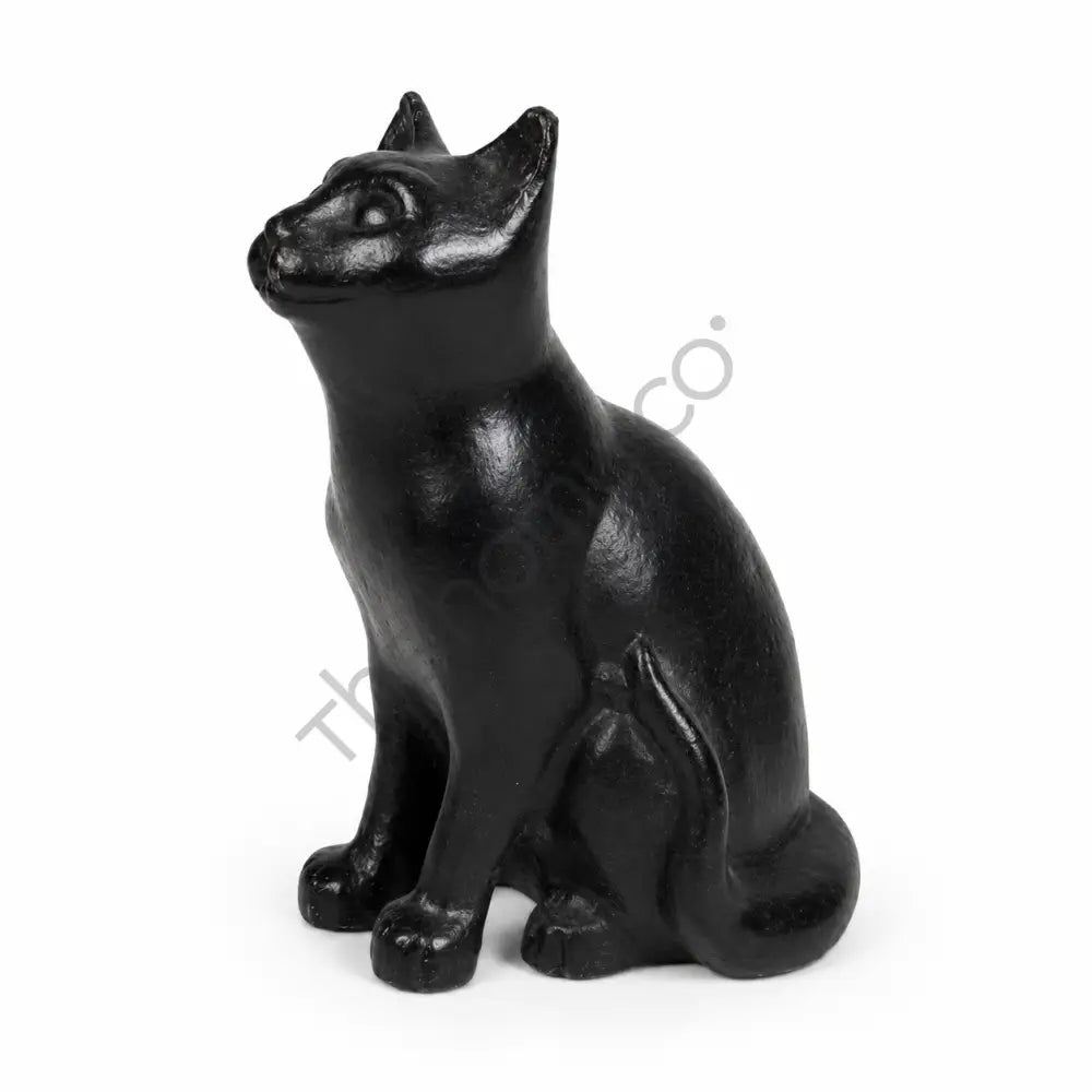 Sleek glossy black sitting cat decorative figurine for modern home and office shelf decor.