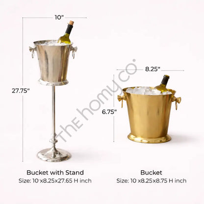 Elegant silver and gold metal champagne ice bucket with stand and wine cooler for bar entertaining. - 2