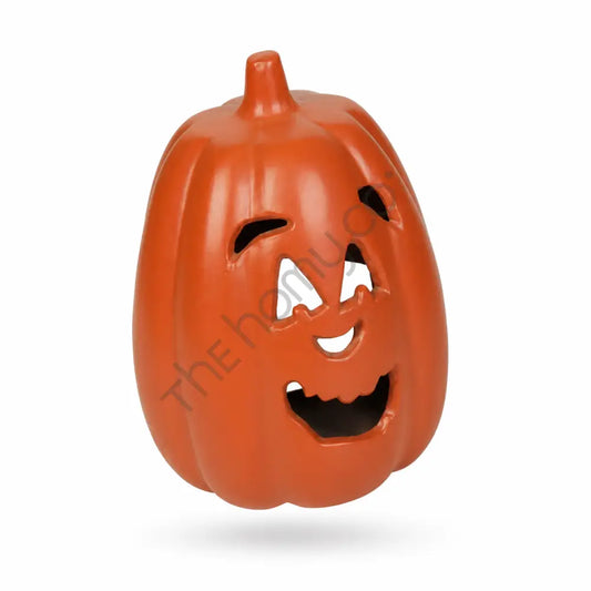 Vibrant orange Jack-O'-Lantern pumpkin decoration with carved face for Halloween home decor. - 2