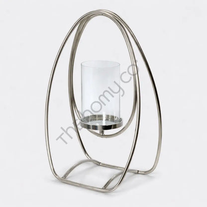 Contemporary Metal & Glass Candle Stand | Decorative Lantern for Living Room & Table Decor - Candle Holders
