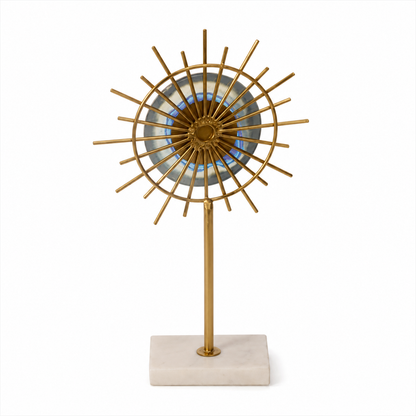 Gold Sunburst Sculpture with Marble Base