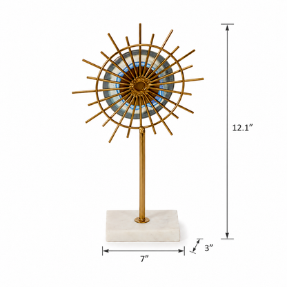 Gold Sunburst Sculpture with Marble Base