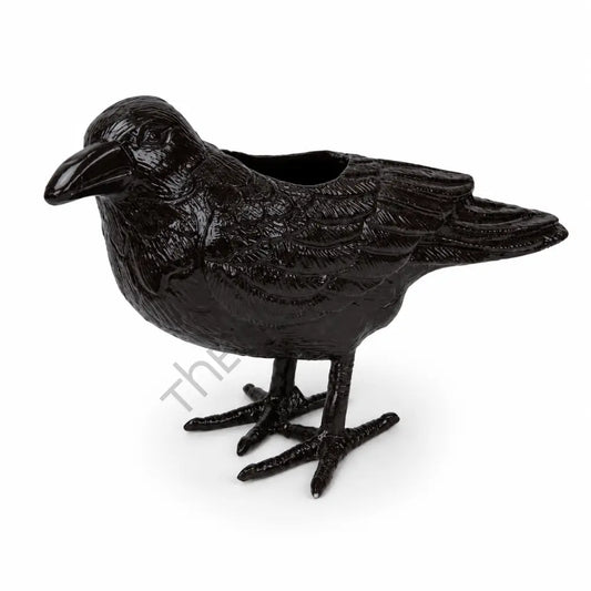 Gothic black raven bird-shaped metal planter for succulents and indoor tabletop decor. - 2
