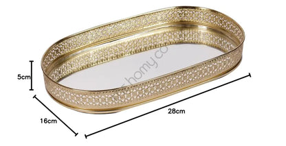 Decorative Gold Metal Vanity Tray | Oval Makeup & Perfume Organizer - Metal & Glass