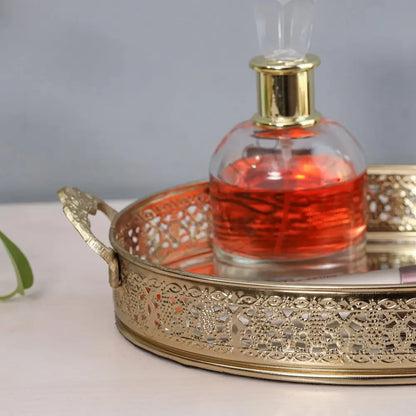 Decorative Gold Mirror Tray with Handles | Oval Vanity & Serving Tray - Metal & Glass