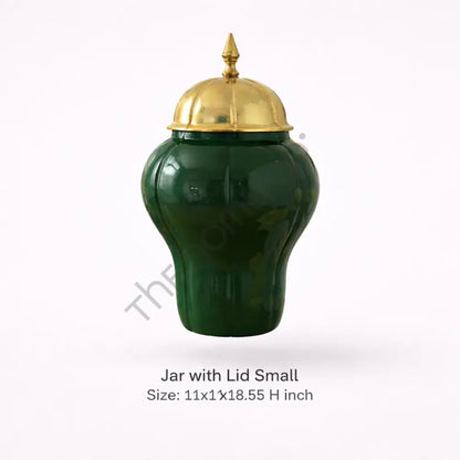 Elegant green ceramic storage jar with a luxury gold lid for sophisticated home decor. - 3