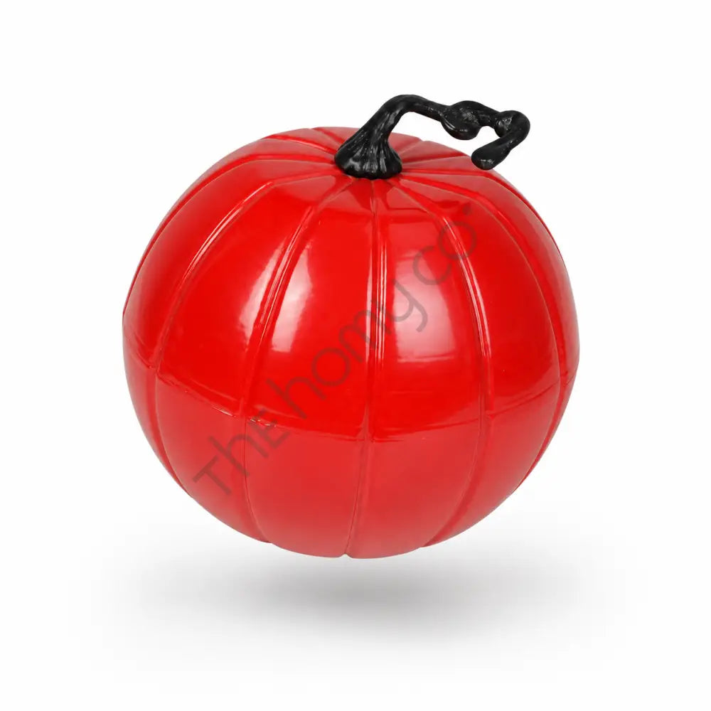 Glossy red pumpkin-shaped decorative jar with a black stem lid for Halloween and festive home decor. - 2