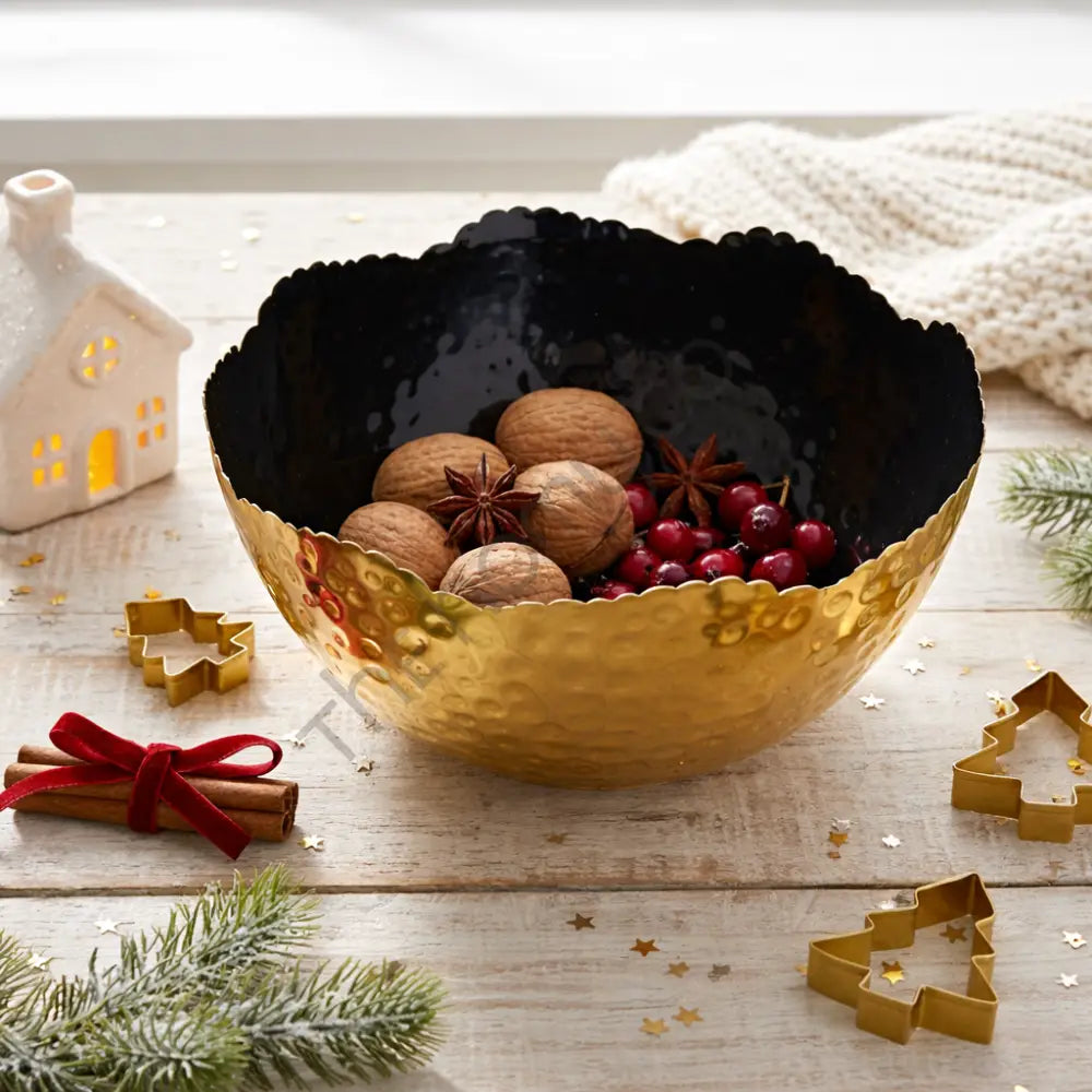 Designer Hammered Metal Bowl | Decorative Centerpiece for Home & Office Decor