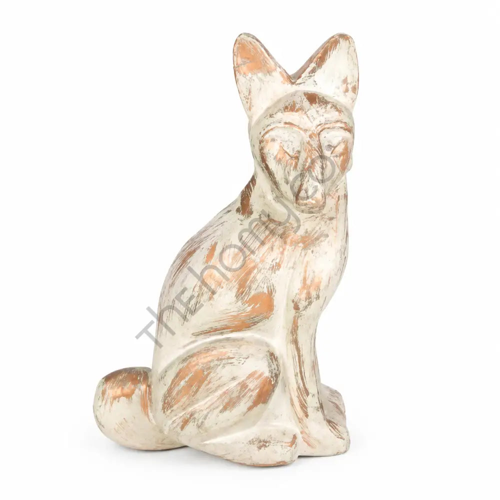 Handcrafted distressed white fox sculpture animal figurine for rustic farmhouse home decor.