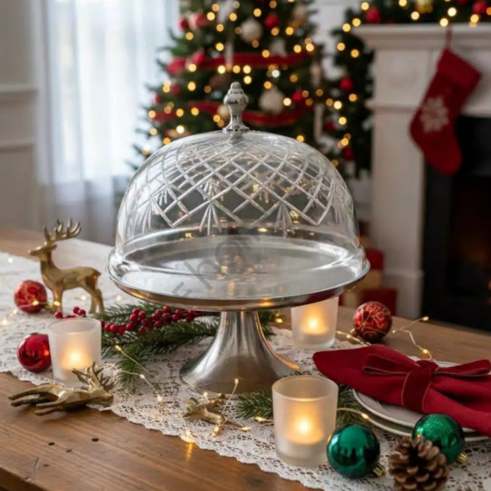 Elegant Cake Stand with Glass Cover | Metal Pedestal Dessert Stand for Parties & Home - Cake Stands